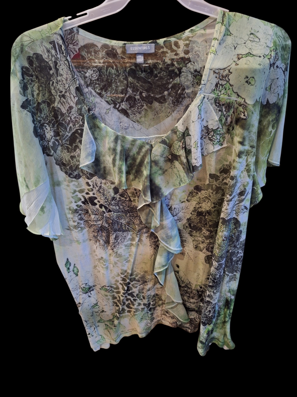 Essentials Green Floral Ruffle Women's Top